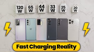 Reality of Fast Charging Smartphones😶  120 vs 65 vs 44 vs 33 vs 25 vs 20 Watts Charging Test [upl. by Vigor86]