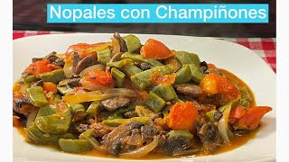 Cómo hacer nopales con champiñones ala mexicana  receta sin carne [upl. by Valerio]