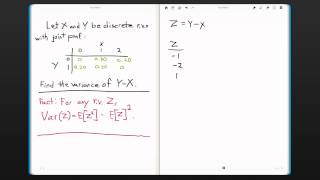 Variance of the Difference of two Jointly Distributed Discrete Random Variables [upl. by Irpak82]