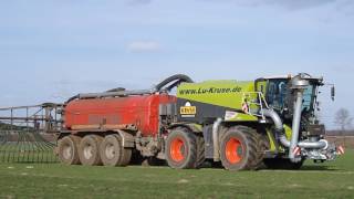 Claas Xerion 4000 Saddle trac  Kaweco  Meyer Lohne 40m³ Gülle ausbringen 2017 Bemesten 2017 [upl. by Drawoh]