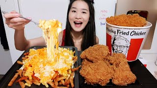 SUPER CHEESY KFC MAC N CHEESE FRIES Extra Crispy Fried Chicken  Recipe amp Mukbang w Asmr Eating [upl. by Ahsiuqet]