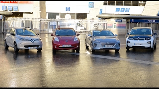 Voitures électriques 24  AUTONOMIE  Renault Zoé vs BMW i3 vs Nissan Leaf vs Hyundai Ioniq [upl. by Harsho]