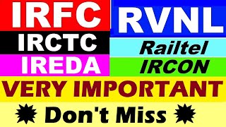 IRFC🔴 RVNL🔴 IRCTC🔴 RAILTEL🔴 IRCON 🔴 IREDA ⚫ Railway Stocks ⚫ PSU Stocks⚫ Government Stocks news SMKC [upl. by Nivonod]