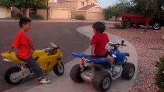 Motorcycle 4 year old on ATV 12 volts versus 7 year old on Motorcycle 36 volts [upl. by Nitsid]