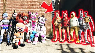 ALL SISTER LOCATION ANIMATRONICS vs ALL JRS ANIMATRONICS ARMY GTA 5 FNAF Mods [upl. by Euqenimod]