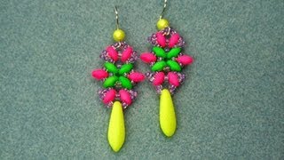 Superduo Beads Tutorial  Beaded Earrings Pattern quotStarflowerquot [upl. by Dot667]