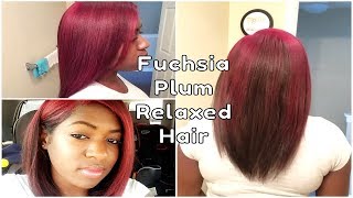 Fuchsia Plum Relaxed Hair [upl. by Dnalram225]