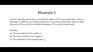 Groundwater Example  Calculate Transmissibility amp Drawdown Unconfined Aquifer [upl. by Trude272]