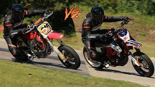 450cc Supermoto vs KTM 690 SMC R on track  Guess who is faster [upl. by Moss816]