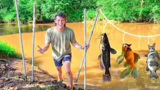 REDNECK Bank Line Catfishing Tiny Pond Catch Clean Cook [upl. by Katrinka]