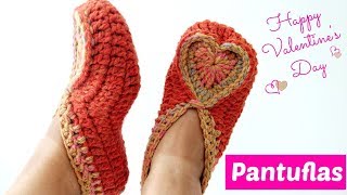 CÓMO TEJER PANTUFLAS A CROCHET TU REGALO DE SAN VALENTÍN [upl. by Rikahs]