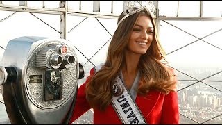 Demi Leigh NelPeters Miss Universo 2017 visita el Empire State en Nueva York  Diez Minutos [upl. by Eimarej963]