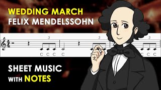 Wedding March  Felix Mendelssohn  Sheet Music with Easy Notes for Recorder Violin Tutorial [upl. by Eniamirt29]