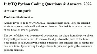 InfyTQ Python Coding Question Amusement Park amp Answer 2022 infytq infosys python coding [upl. by Feliks]