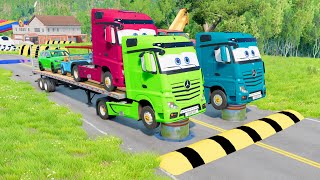 TRANSPORTING PIXAR CARS amp FRUITS WITH COLORED amp JOHN DEERE vs CLAAS vs TRACTORS  BeamNGdrive 962 [upl. by Aneelak]