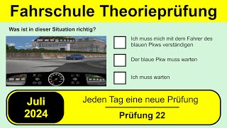 🚘 Führerschein Theorieprüfung Klasse B 🚗 Juli 2024  Prüfung 22 🎓📚 [upl. by Arv]