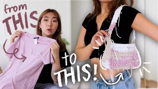 Turning A 3 Tshirt Into A Trendy Crochet Bag ✨👛 [upl. by Nereus557]