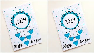 Easy amp Beautiful white paper New year Card making Handmade Happy New year 2024 DIY Greeting Card [upl. by Ricoriki]