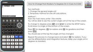 How To Change From Radians To Degrees On A Casio fxCG50 [upl. by Laucsap989]