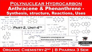 Polynuclear hydrocarbons  Anthracene  Phenanthrene  Synthesis ReactionsUses  P2Unit4 POC2 [upl. by Swift]