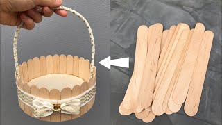 DIY ตะกร้าจากไม้ไอศครีม  DIY Basket from Ice Cream Stick [upl. by Tilford723]