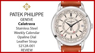 ▶ Patek Philippe Calatrava Weekly Calendar Steel 40mm Opaline Dial Leather Strap 5212A001  REVIEW [upl. by Nolava]