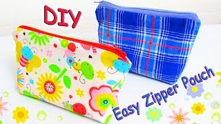 DIY Easy Zipper Pouch  How To Sew Pencil Case Makeup Bag Phone Case  Simple Tutorial [upl. by Ecnedac]