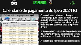 CALENDÁRIO DE PAGAMENTO DO IPVA 2024 RJ [upl. by Aicen]