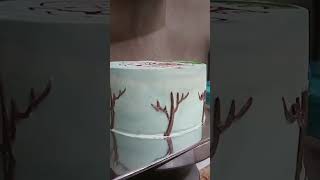 Cara dekor pohon di dinding cake shorts fyp viral [upl. by Siulesoj]