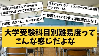 大学受験、科目別難易度ってこんなかんじだよなｗｗｗ【大学受験】 [upl. by Oiceladni]