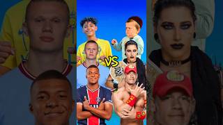 Ronaldo Jr Haaland Mbappe VS Hasbulla Rhea Ripley John Cena 👿 mbappe comparison [upl. by Yasdnil]