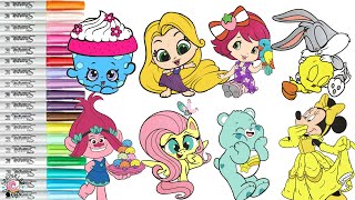 Coloring Book Compilation for Kids Disney Princess Shopkins Care Bears Trolls Minnie Tweety Bird [upl. by Yragerg]