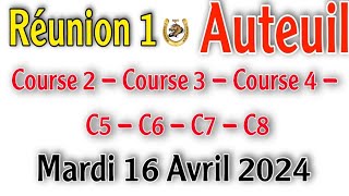 Pronostic PMU  Réunion 1 Auteuil  tout les courses mardi 16 Avril 2024 [upl. by Animlehliw]