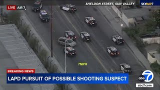 FULL CHASE Shooting suspect dodges LAPD cars during erratic pursuit [upl. by Ttehc655]