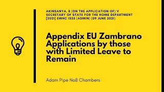 Appendix EU Zambrano Applications by those with Limited Leave to Remain [upl. by Athalee]