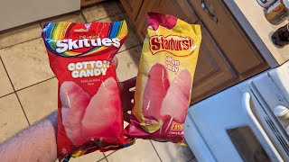 Trying Starburst amp Skittles Flavored Cotton Candy For The First Time [upl. by Ecyarg]