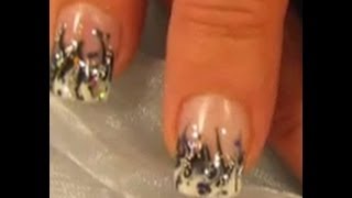 Request French Flames NailArt Design mit GelTechnik in schwarzweiss mit Glitzer und Pailetten [upl. by Clementas98]