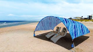 Homemade DIY BEACH SHADE CANOPY XLARGE How To Setup amp Make Cordless Windproof Beach Tent Sun Shade [upl. by Assiroc]