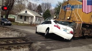 Train crashes into car Fatal accident captured on video by Kentucky trainspotters [upl. by Aziul]