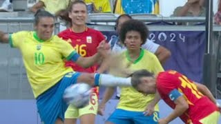 Marta Red Card Brazil vs Spain Womens 02 Goals and Extended Highlights [upl. by Pisarik122]