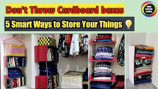 5 Space Saving Closet Organizer ideas from waste Cardboard boxes 5 DIY Wardrobe Organization Ideas [upl. by Nnylram]