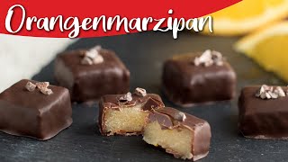 Orangenmarzipan Pralinen  einfache Pralinen selber machen ohne Form  Marzipan Schnittpraline [upl. by Ormand]