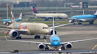 Huge traffic  Amsterdam Schiphol Plane Spotting 🇳🇱 Rush hour  Close up Heavy landing take off [upl. by Norrahc]