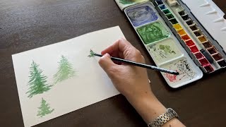 Painting Watercolor Pine Trees [upl. by Loggia]