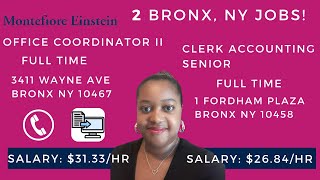 2 Bronx NY Jobs  Hospital Office Positions  Great Salary  Full Time Roles  Apply Today [upl. by Falo]