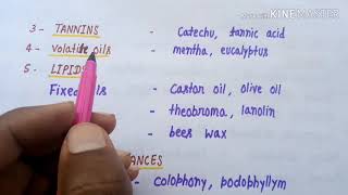 Pharmacognosy CHEMICAL NATURE OF DRUG OBTAINED FROM PLANT  Classification of phytoconstituents [upl. by Denn]