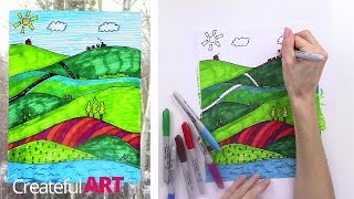 How To Draw a LandscapeArt Lesson For Kids [upl. by Mettah]