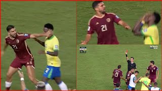 Alexander González Red Card for slapping Vinicius Junior in the face Venezuela vs Brazil 11 Goals [upl. by Araiek]