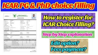 How to do registration for ICAR PG ampPhD choice filling Step by Step  ICAR counseling 2024 [upl. by Ushijima]