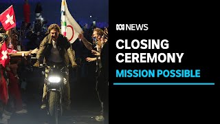 Tom Cruise brings his signature stunts to the Olympics closing ceremony  ABC News [upl. by Nais]